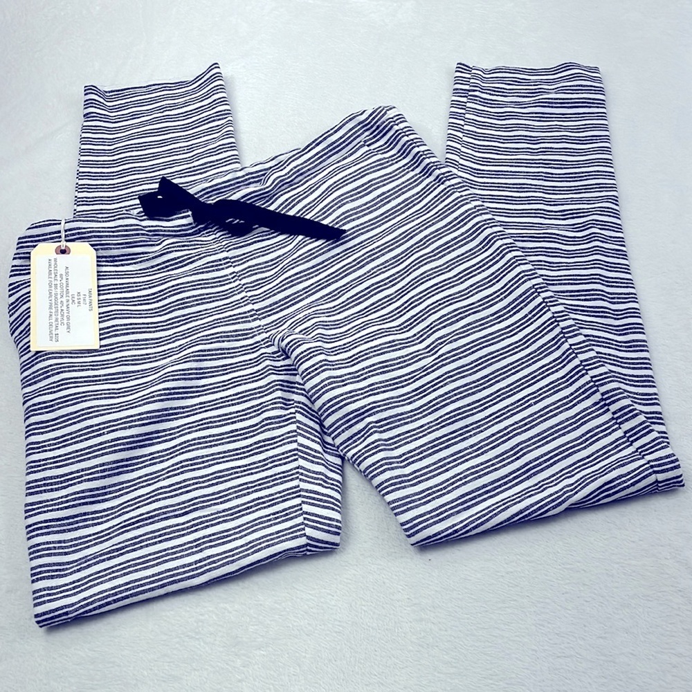 NEW Lemlem S Cotton Blend Handwoven Knit Pants, Pockets, Adjustable Waist Purple